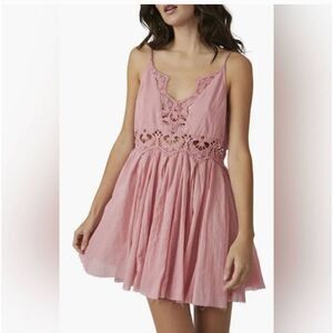 Intimately Free people womens Sz S dust pink llektra crochet trim slip dress